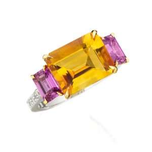 Paolo Costagli Florentine Emerald Cut Citrine & Pink Sapphire Ring