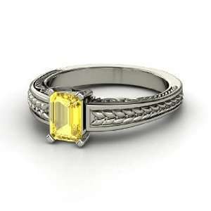    Cut Ceres Ring, Emerald Cut Yellow Sapphire Sterling Silver Ring