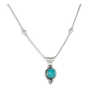   16 inch Dainty Round Turquoise Concho Liquid Silver Necklace. Jewelry
