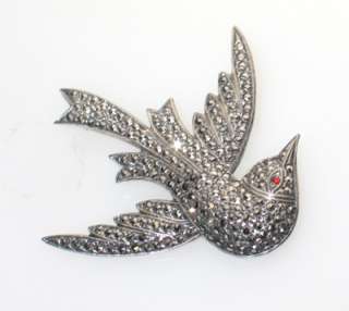 ANTIQUE DECO STERLING MARCASITE BIRD PIN EARRINGS BIG  