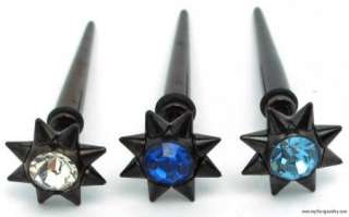 PAIR Lt. Sapphire Spikes Cone 0g Fake Ear Plug Earrings  
