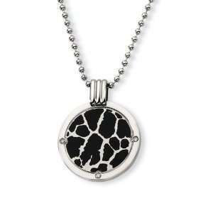  Titanium and Black Enamel Diamond Circle Necklace Jewelry