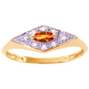 14K Yellow Gold Diamond Bordered Marquis Promise Ring Orange Sapphire 