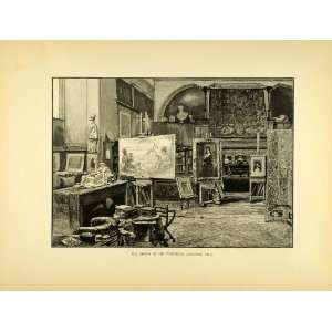 1887 Wood Engraving Frederick Leighton Studio Sculptor Artist Painter 
