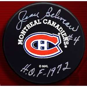 Jean Beliveau Signed Canadiens Hockey Puck   HOF 1972