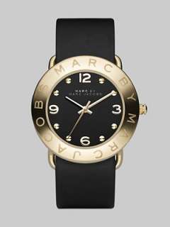   Black dial IP gold numeral and hour markers Leather strap, 20mm, (.79