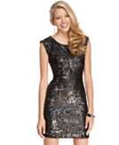    As U Wish Dress, Scoopneck Cap Sleeve Sequined Straight Fit 