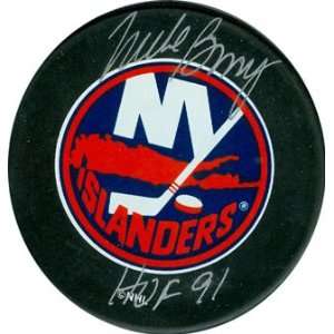 Mike Bossy Signed Puck   with Hof 91 Inscription
