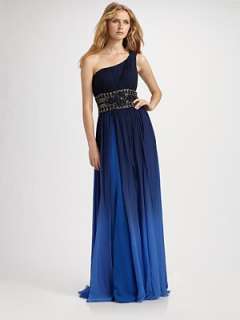 Sue Wong   Beaded Ombré One Shoulder Gown    
