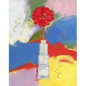  Red Zinnia In Square Bottle by Patricia Brown. Size 7.88 X 