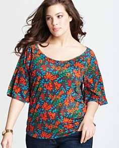 JET by John Eshaya Plus Size Printed Keyhole Back Tee