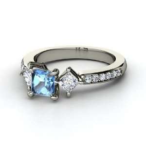  Caroline Ring, Princess Blue Topaz 14K White Gold Ring 