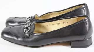 Salvatore Ferragamo Black Leather Silver Buckle Slip On Loafers Size 9 