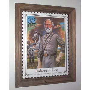  Robert E. Lee Stamp Picture Print in Rope trimmed Pine Wood 