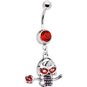  Ruby Red Gem Rose Skull Dangle Belly Ring Jewelry