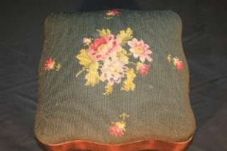 ADORABLE Antique Vtg Petite French Empire Floral Needlepoint Carved 