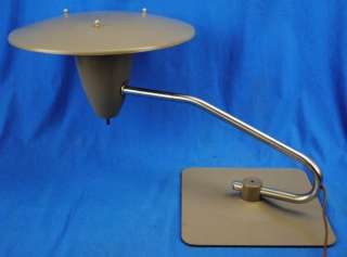Gray Vtg Industrial Deco UFO Saucer Desk Lamp Light  