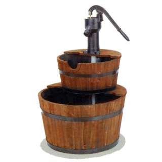 Wood Barrel with Pump Outdoor Water Fountain   Large Garden Water 