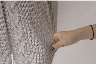 New Gray Wool blend rabbit fur Sweater knit long coat  