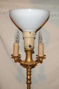 Vtg Gold Metal/Wrought Iron Floor Lamp W/ Glass Globe  