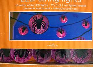 HALLOWEEN LED PURPLE BLACK SPIDER STRING LIGHTS 15 Foot  