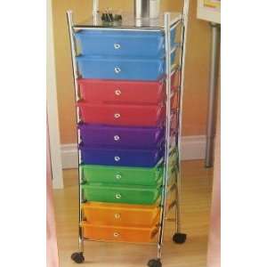  10 Drawer Chrome Rolling Cart Storage Room Organizer 