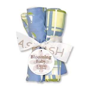 Blooming Bouquet Wash Cloth  5 Pack Set Nantucket Blue Madras Twill 