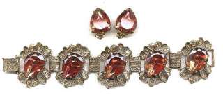   Judy Lee Chunky Bracelet, Earrings Set with Amberina Glass Stones