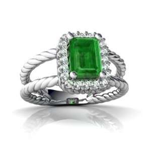   14K White Gold Emerald cut Genuine Emerald Rope Ring Size 6 Jewelry