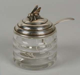   USA Sterling Silver Bee Figural Beehive Honey Pot Jar 1930 Deco  