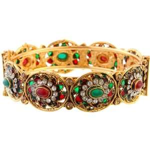 Polki Bracelet Faux Ruby and Emerald with Screw Clasp   Copper Alloy 