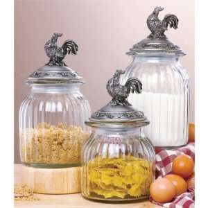   French Country Rooster Clear Glass Canister Set Kitchen Decor Home