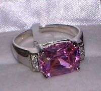 Emerald Cut Pink & White Topaz Ring Size 5 6 7 8 9 10  