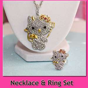 BIG☆ HELLO KITTY DEVIL CRYSTAL NECKLACE & RING SET ☆☆  