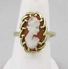Vintage 14K Yellow Gold Retro Lady Profile Shell Cameo Ring