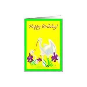 Expecting Mother/Mom Happy Birthday  , Mama Egret w/ Twin Babies Card