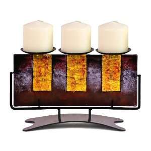  Style Rectangular Fused Glass Triple Candle Holder