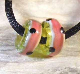 LGL Lampwork LARGE HOLE Beads   EARLY WATERMELON PAIR   SPACER   SRA 
