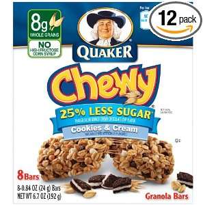 Quaker Chewy Granola Bar Reduced Sugar Cookies N Cream, 8 Count Boxes 