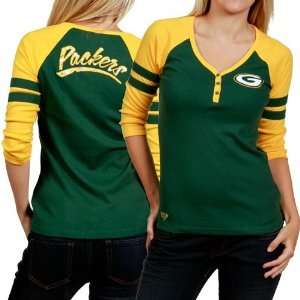 Reebok Green Bay Packers Womens 3/4 Steeve Rib Henley Top  