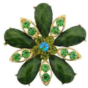   Green Crystal Goldtone Flower Brooch Pin   1.5 Length Jewelry