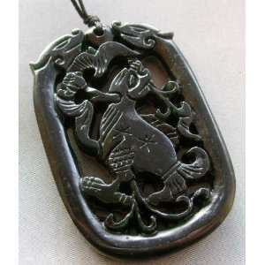  Black Green Jade Dragon Amulet Pendant 