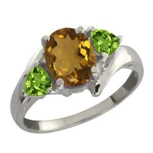   Ct Oval Whiskey Quartz and Green Peridot Sterling Silver Ring Jewelry