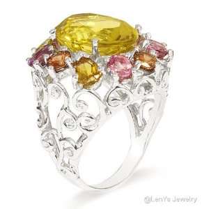   Ring with AAA Grade Lemon Quartz, Spinel, Hessonite, Pink and Green