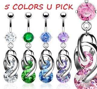   CZ BELLY NAVEL RING GEM DANGLE BUTTON PIERCING JEWELRY B133  