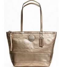   Coach F18877 Gold Patent Leather Tote Bag Purse 885135593968  