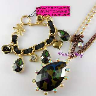   JOHNSON Jewelry Green leopard necklace bracelet set, gift box  
