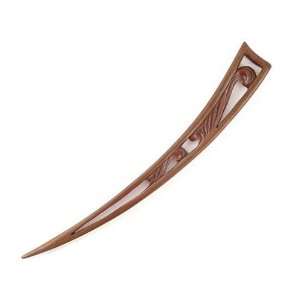   Handmade Peach Wood Curved Carved Hair Stick 7 Inches Beauty