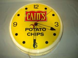 Vintage CAINS Potato Chip Clock Lighted Sign Advertising Wall Clock 