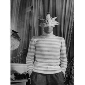  Designer Jacques Fath Wearing Headdress He Will Wear to 